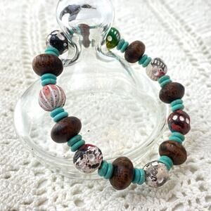 Turquoise Wood Beaded Stretch Bracelet
